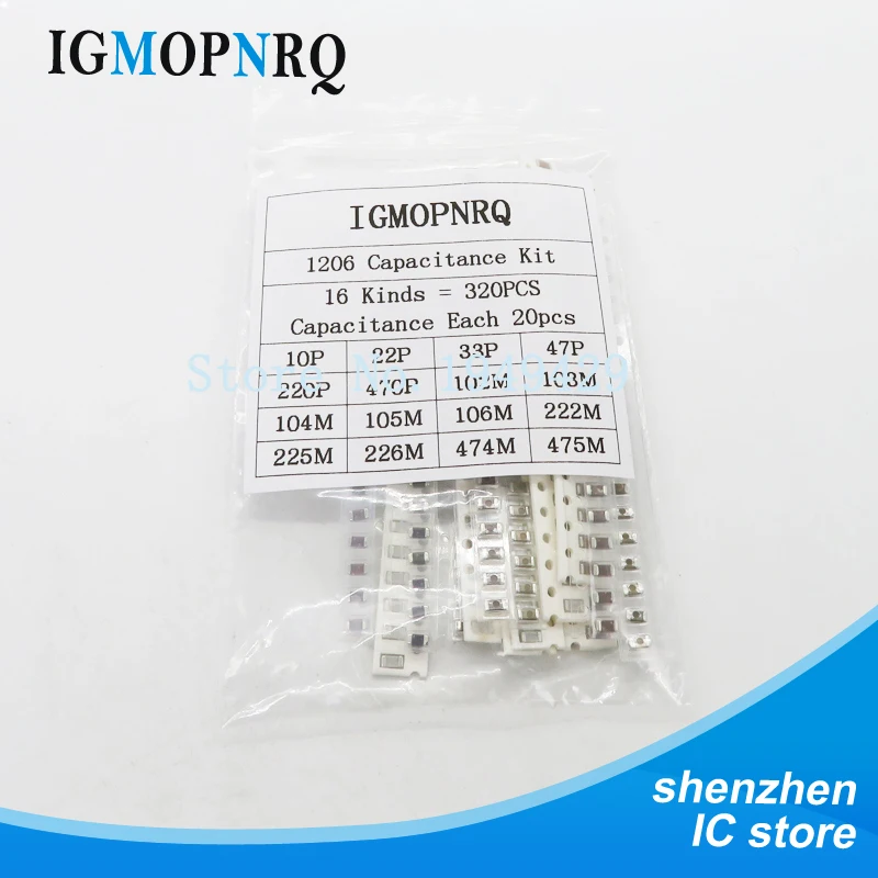 16 значений* 20 шт = 3 20 шт 1206 SMD конденсатор Ассорти Комплект 10pF~ 22 мкФ компонент diy Образцы комплект и