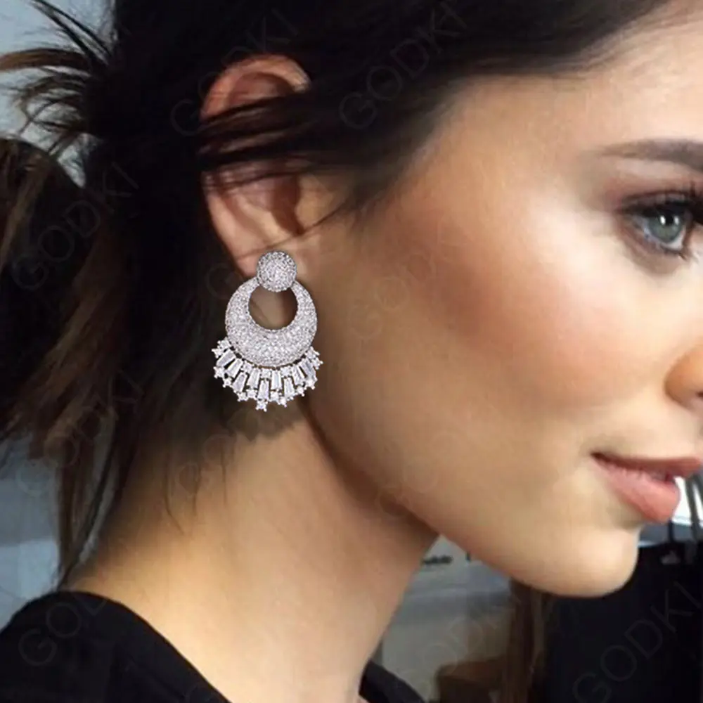

GODKI 43mm Luxury Unique Geometry Full Micro Cubic Zirconia Paved Naija Wedding Party Earring Fashion Jewelry for Women