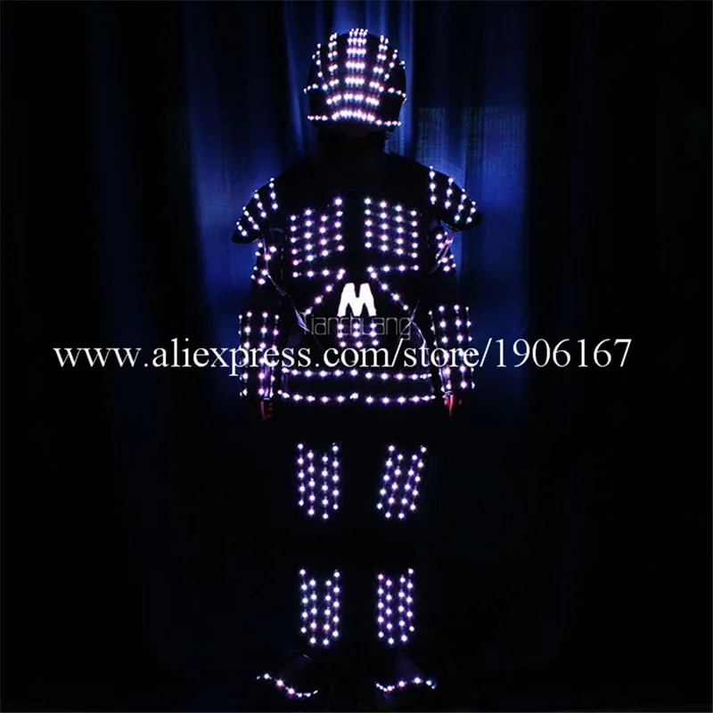 RGB Led светящийся Tron робот танцевальный костюм программируемое светодиодное освещение сценическое представление вечерние Одежда для мероприятий светодиодный бальный костюм