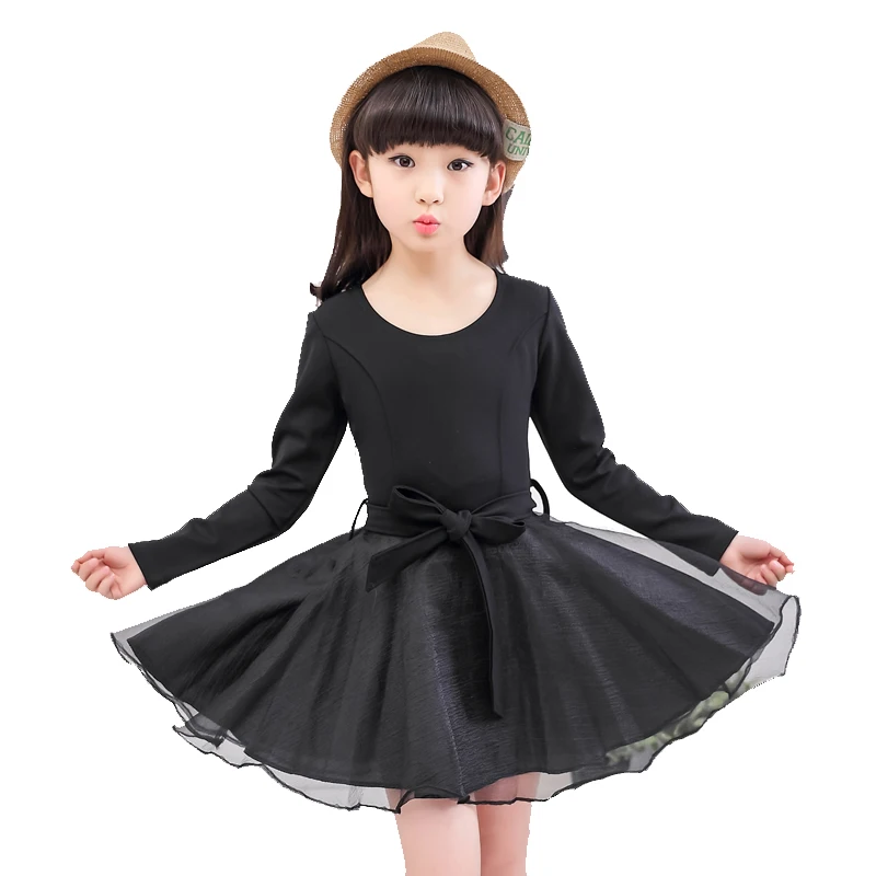 

Girls Dresses Long Sleeve Black Tutu Dresses For Girls Bow Clothing Spring Princess Dress Dance Wear 2 4 6 8 10 12Years Vestidos