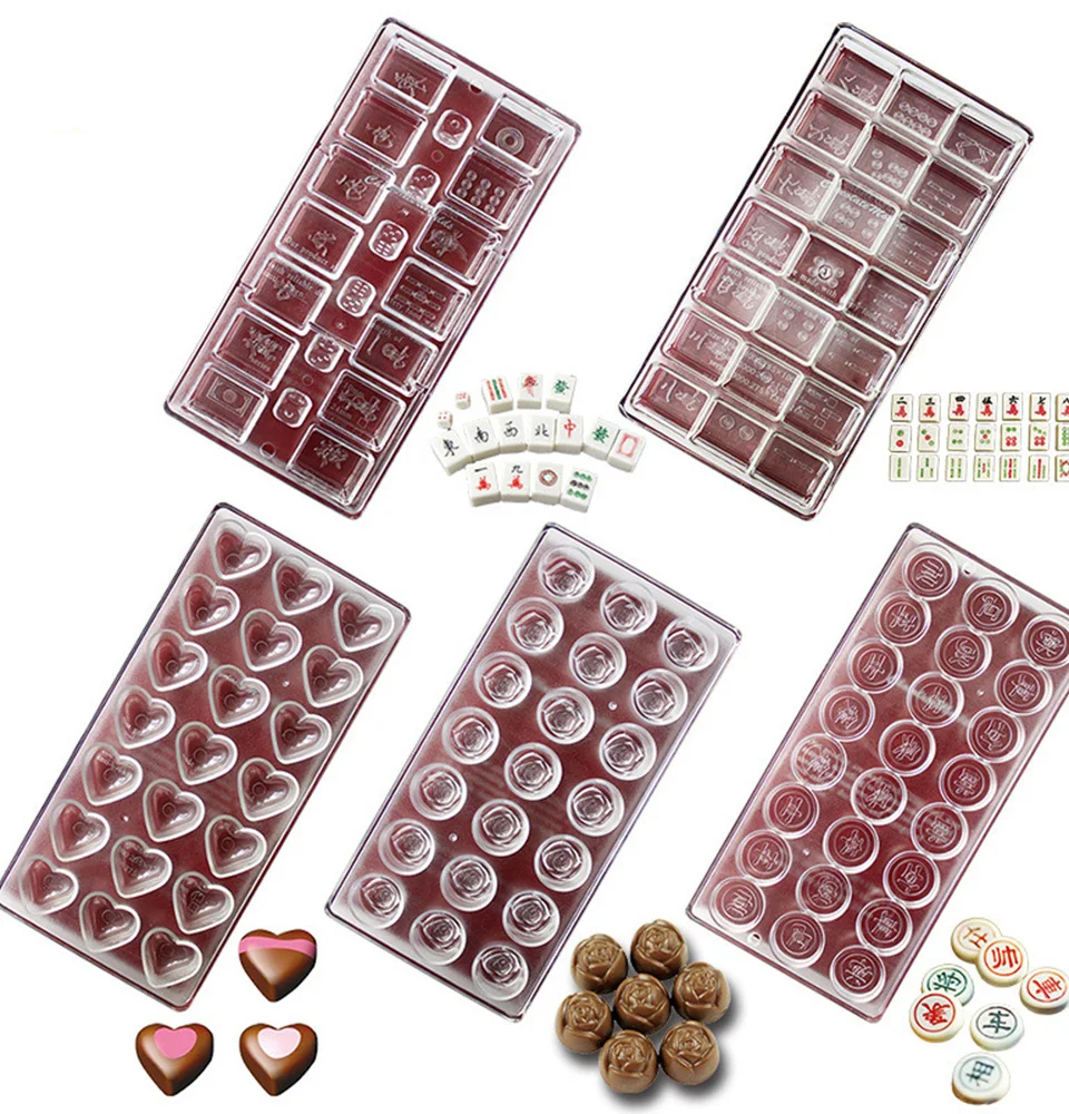 

Pastry Tools Polycarbonate Chocolate Mold Chinese Chess Mahjong Cake Molds Heart Rose Shape DIY Baking Chocolate Moulds