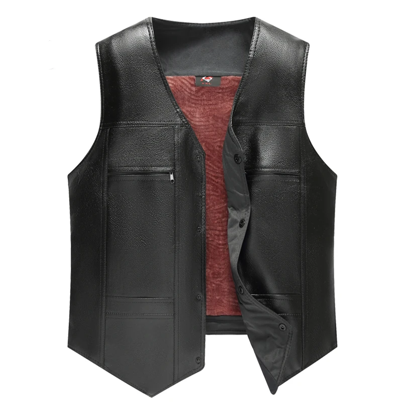 

Dropshipping Black Color Motorcycle Sleeveless Vest Jacket Leather Punk Vest Male Faux Leather Waistcoat