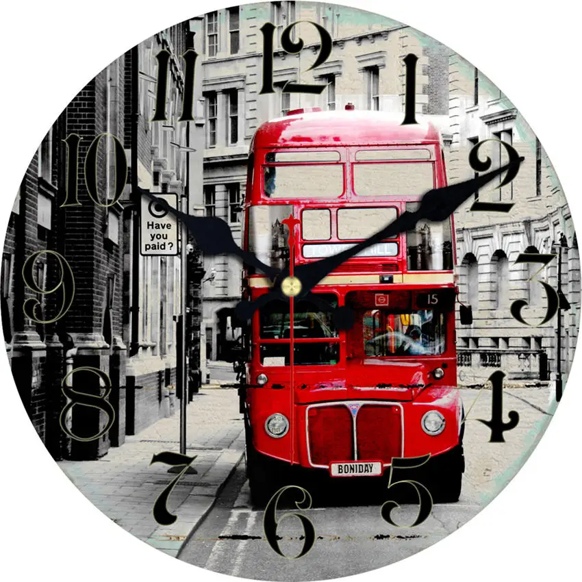 WONZOM корабль парусный спорт современный стиль деревянные картонные часы, круглые Настенные часы для домашнего декора гостиной не тикающий звук 6-16 дюймов - Цвет: Bus Wall Clock 2