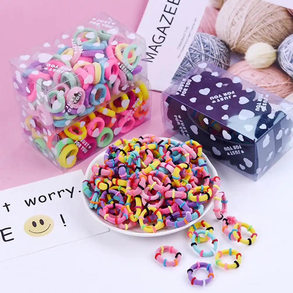 100PCS Cute Small Ring Rubber Bands Kids Elastic Hair Bands Headband Hair Ties