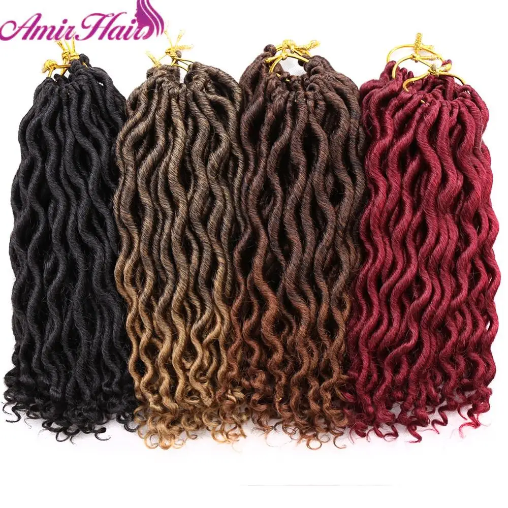 Amir Faux locs вьющиеся плетеные пряди волос 12 дюймов дреды волосы для наращивания богиня синтетические вязанные косички волос 12 прядей/шт