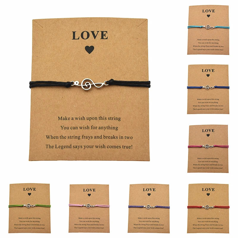 

8 Colors Elegant Music Note Charm Bracelets Wish Card Love Musical Jewelry Gift for Women Men Kids Music Lover Lucky Bracelets