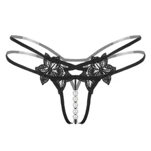 Сексуальные трусики-стринги с открытой промежностью, женское нижнее белье, сексуальные трусики-стринги с жемчугом и кружевными цветами, нижнее белье для женщин, нижнее Белье для сна