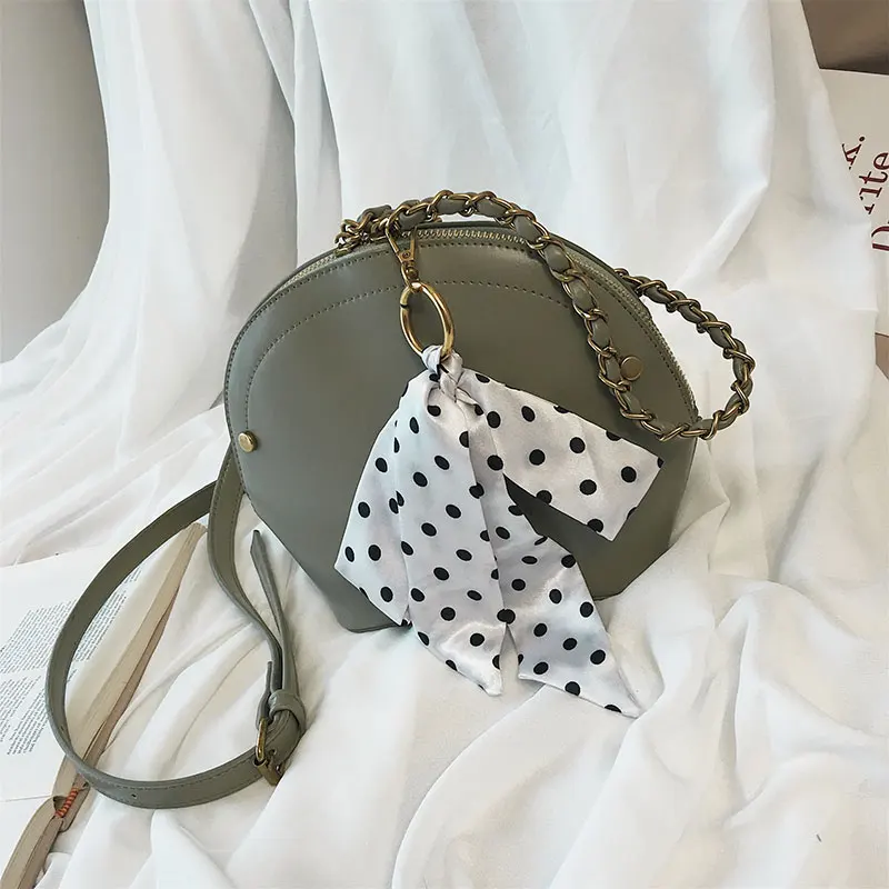 

2019 New Korean version of Ocean Chain Single Shoulder Baggage Fashion Hundred-Ribbon Silk Scarf Slanting Shell Baggage