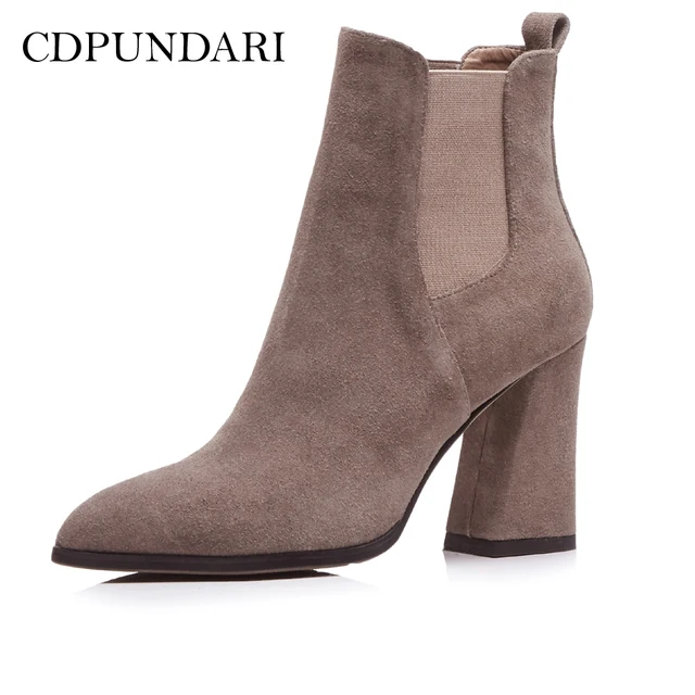Cheap CDPUNDARI Genuine Leather Ankle boots for women High heel boots Sexy Pointed Toe Winter shoes woman botas mujer botte femme Cheap CDPUNDARI Genuine Leather Ankle boots for women High heel boots Sexy Pointed Toe Winter shoes woman botas mujer botte femme