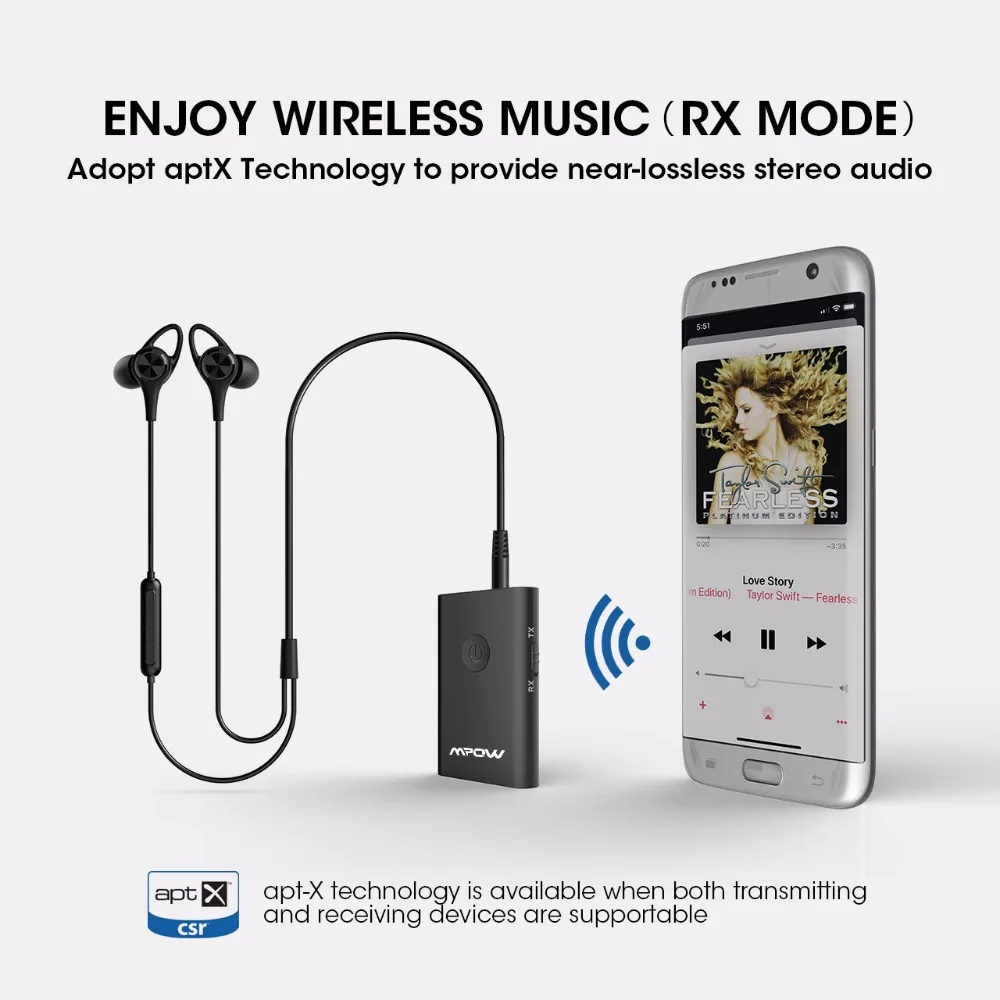 Mpow BH283 беспроводной приемник и передатчик 2 в 1 адаптер Bluetooth с APTX для