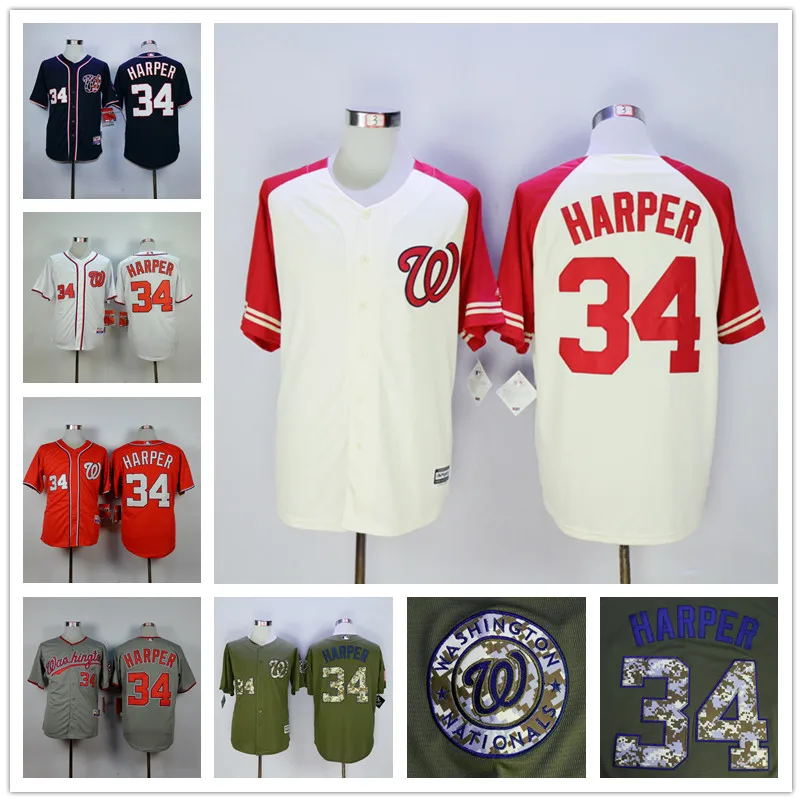 2016 Washington Nationals 34 Bryce Harper Mens Baseball Jerseys Navy