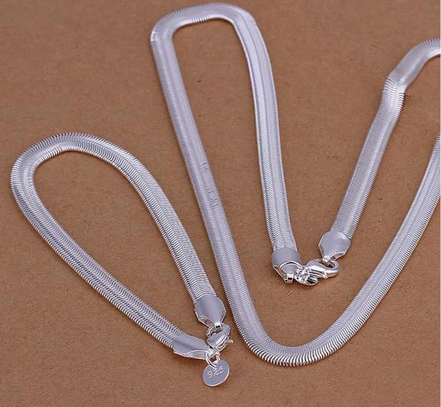 wholesale 925 Silver 6mm Herringbone Necklace & Bracelet Set Free