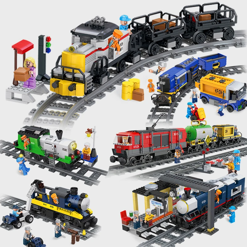 

Compatible legoed city train wagon carriage station car Model building kits rails sets track blocks bricks children kids toys