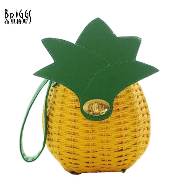 

BRIGGS New 2018 Beach Straw Bag Cute Fruit Pineapple Package Fashion Hand Woven Circular Handbags Women Shoulder Crossbody Bags