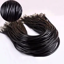 3 Pcs 2mm Twisted Braided Rope Leather Chain Necklace Bracelet Charms Silver Clasp DIY Jewelry Accessories String Cord Necklace