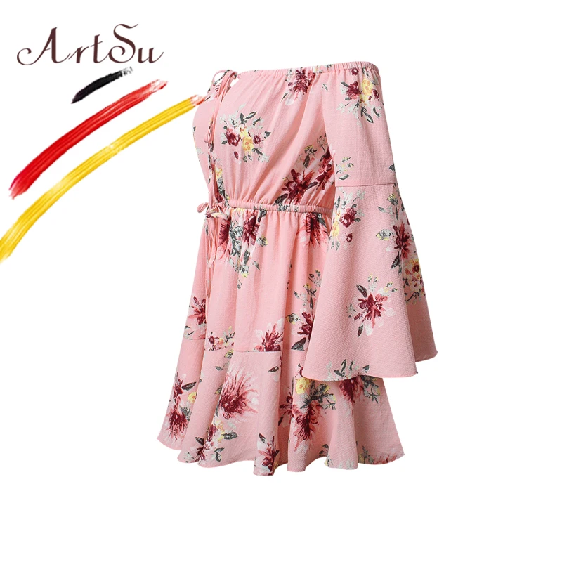 ArtSu Boho Цветочный Принт Короткие Комбинезоны женские с открытыми плечами