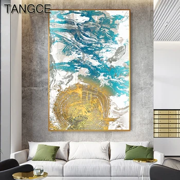

Abstract Golden Imprint Ring Dream Blue Fog Canvas Art Print Poster For Living Room Aisle Tableau Decoration Murale Salon Modern