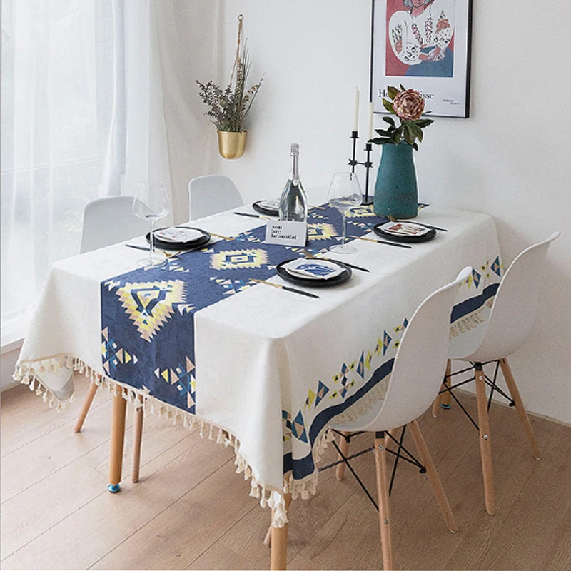 

Bohemia Tassel Design Geometry Printed Tablecloth Colorful Rectangle Table Top Decor Waterproof Disposable Oilproof Table Covers