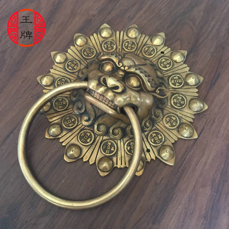 Chinese antique wood temple courtyard door ring copper Shoutou lion head retro handle door handle Temple shin chinese antique door handle copper lion retro handle shoutou knocker copper handle accessories