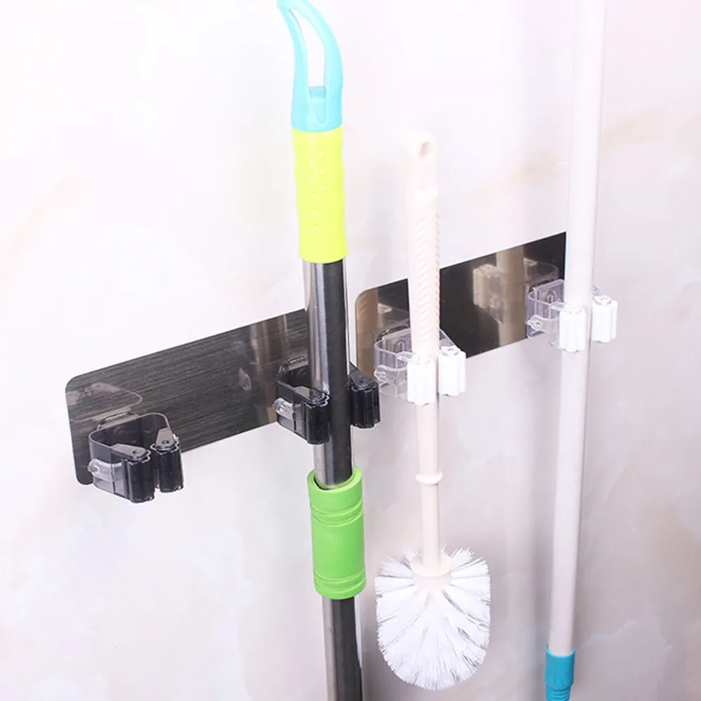 

Dual Rack Wandmontage Mop Bar Houder Rack Verstelbare Clip Zelfklevende Bezem Borstel Houder Paraplu Handvat Hanger Haak #MY