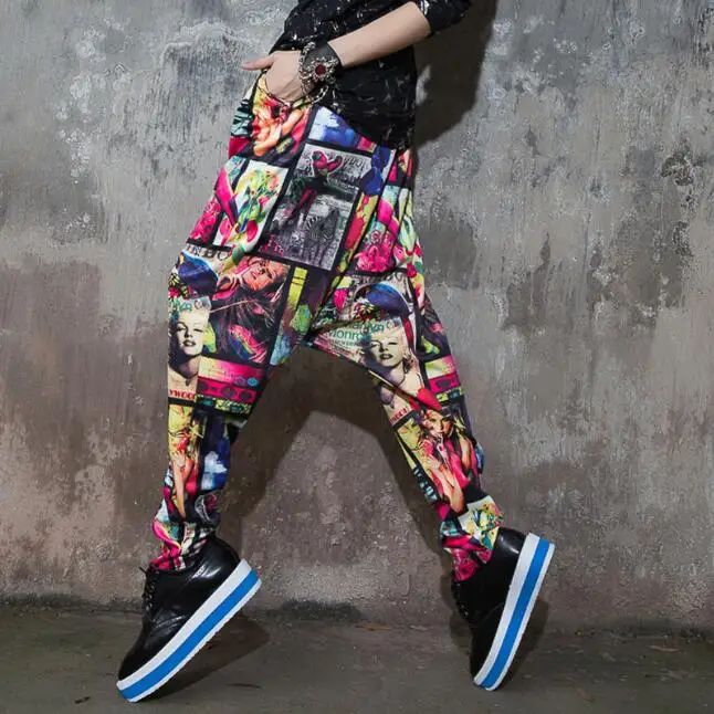 Уличные брюки большого размера с цветным принтом журавлей Джокер bf wind of new фонд 2019