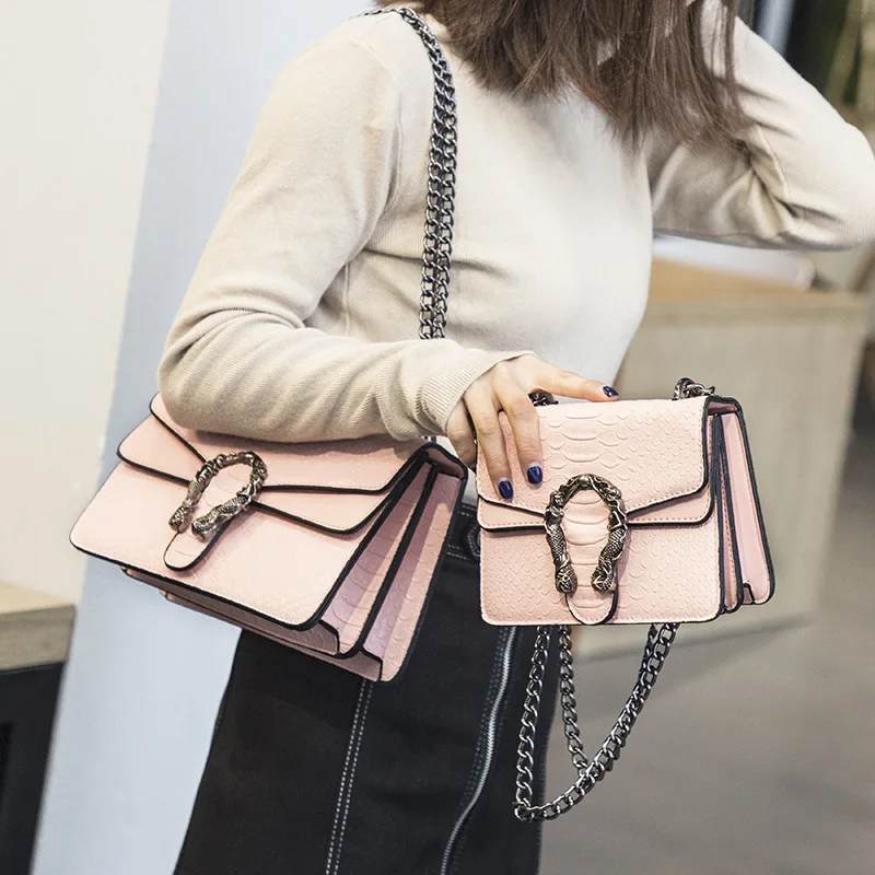 الأفعى أزياء العلامة التجارية المرأة حقيبة التمساح حقيبة ساعي من الجلد المصقول مصمم سلسلة الكتف Crossbody حقيبة المرأة حقيبة يد Bolso موهير