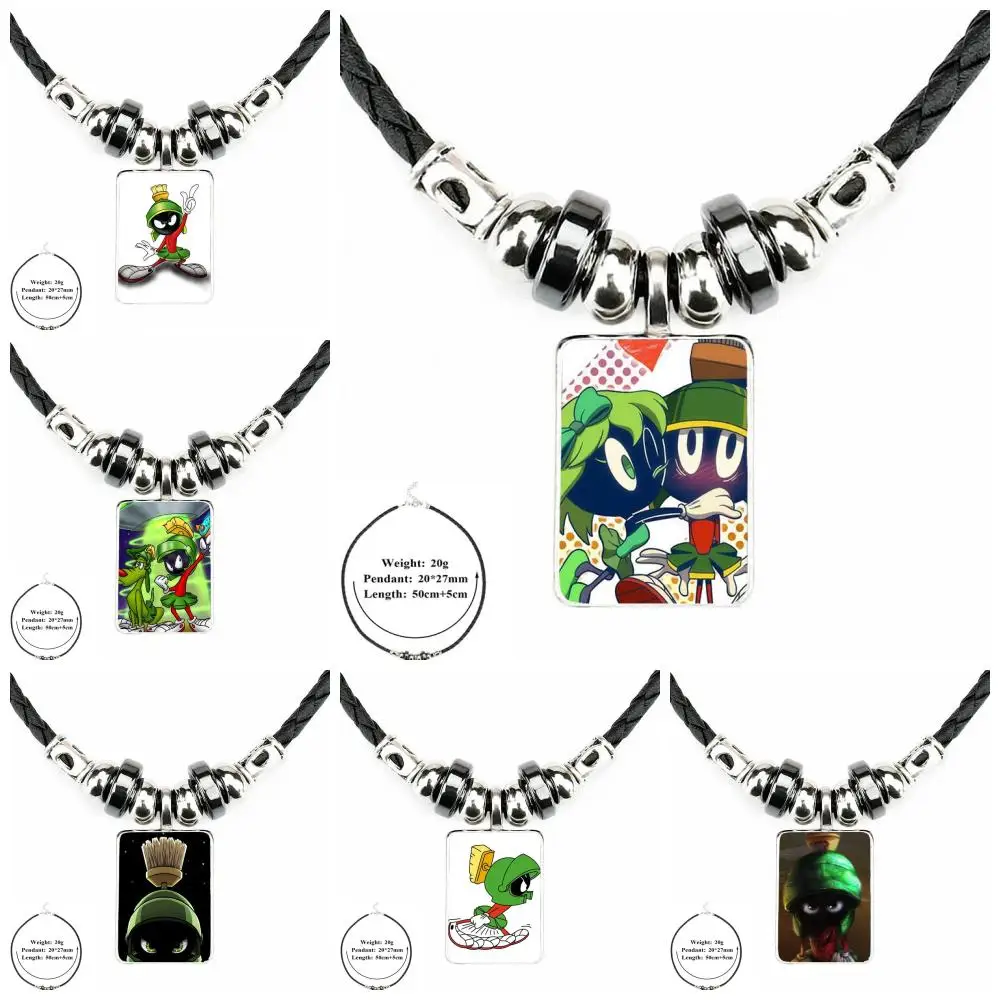 

For Women Wedding Gift Jewelry Black Leather Bead Pendant Glass Cabochon Choker Long Pendant Necklace Marvin The Martian