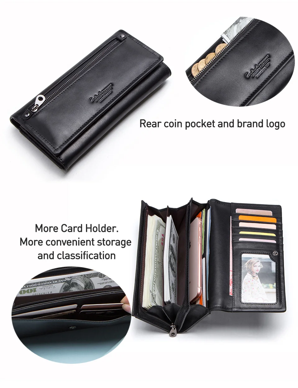 moedas marca designer feminino longo carteira saco