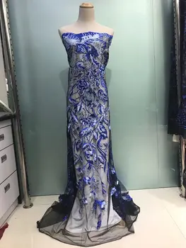 

French Lace Fabric With Beads Royal Blue African Lace Fabric High Quality 2017 Net Lace Nigerian Material Dress JL1976