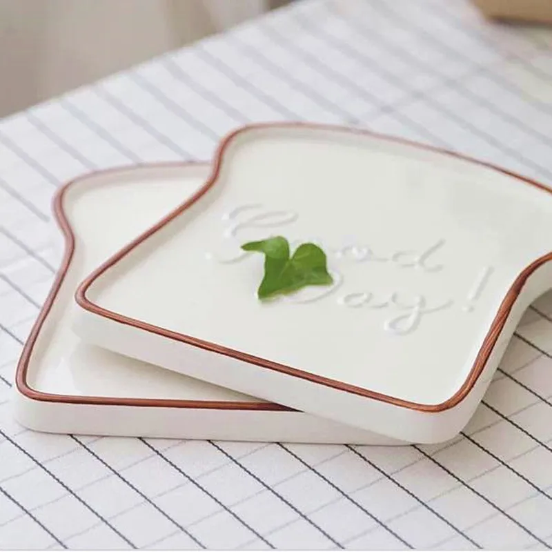 

High Quality Ceramic Dishes Toast Shape Food Plates Dishes Dinnerware Tray New Year Decoration Kitchen Tools Accessories
