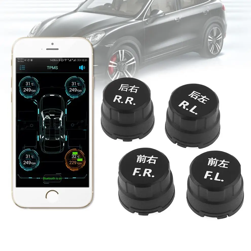

4pcs Waterpfoof Car TPMS Bluetooth 4.0 Tyre Tire Pressure Monitoring System APP Display External Sensors Support Android IOS