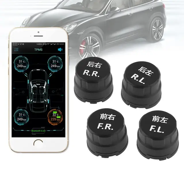 Cheap 4pcs Waterpfoof Car TPMS Bluetooth 4.0 Tyre Tire Pressure Monitoring System APP Display External Sensors Support Android IOS