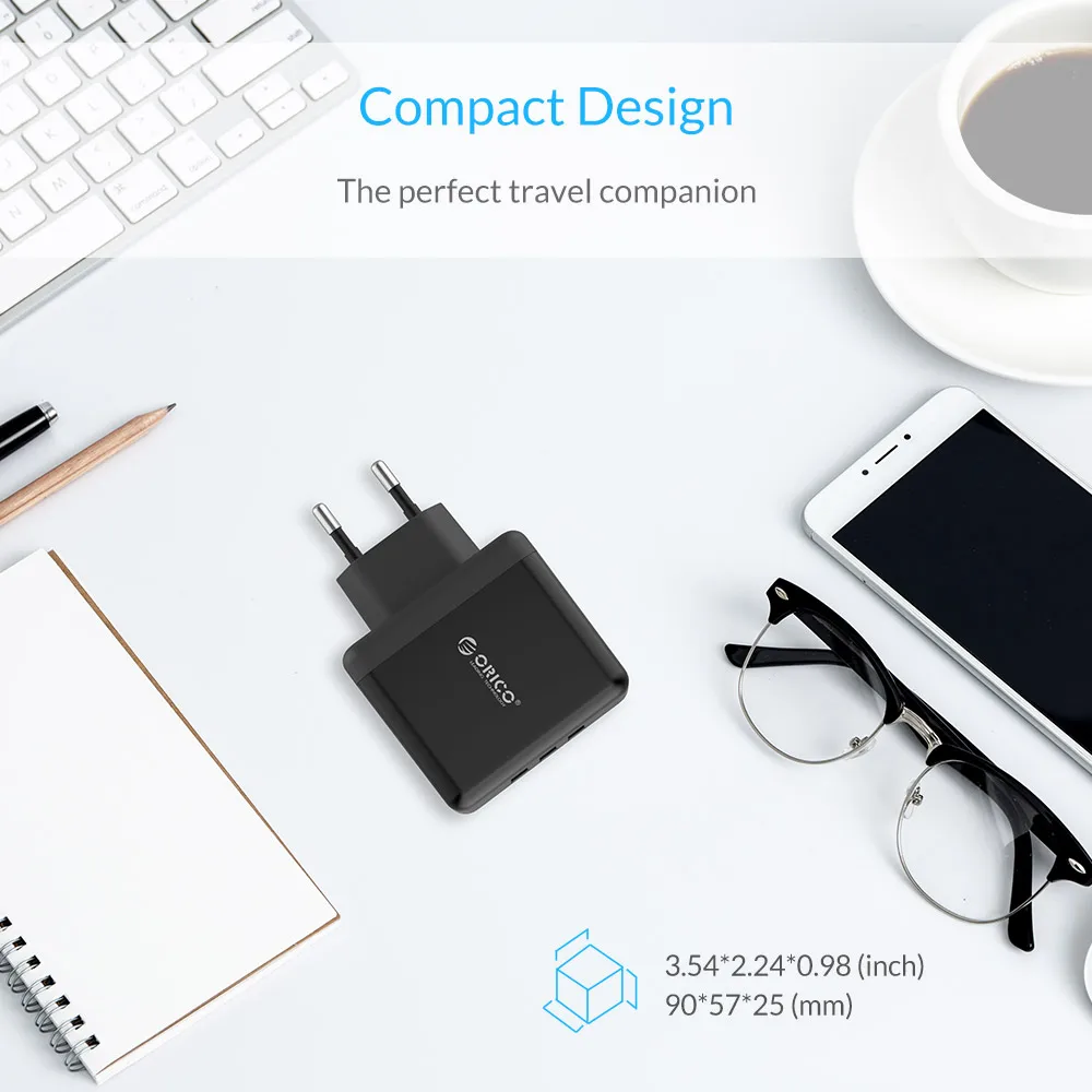 Портативное зарядное устройство ORICO USB для путешествий, настенное зарядное устройство, штепсельная вилка европейского стандарта с 3 usb-портами 5V2. 4A 15 Вт, максимальная Быстрая зарядка для Xiaomi samsung