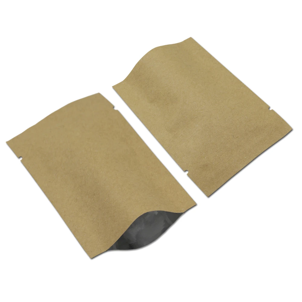 100Pcs Brown Flat Top Kraft Paper Aluminum Foil Package Bag Mylar Foil