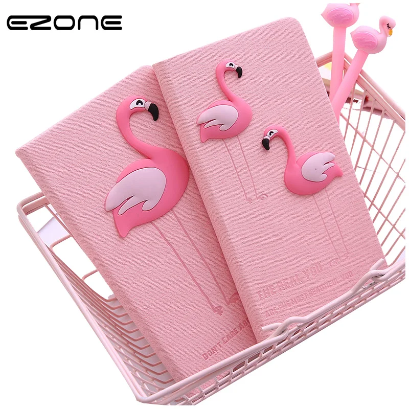 

EZONE Fresh Pink Notebook Printed Kawaii Unicorn/Flamingo Note Book Traveler Journey Diary Students Notepad School Office Supply