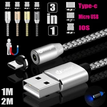 1 M 2 M 3IN1 360 Круглый Магнитная застёжка Micro USB/Тип-C/IOS круглые быстрой зарядки Зарядное устройство кабель для передачи данных для iPhone 8 7 samsung S8 Plus Android