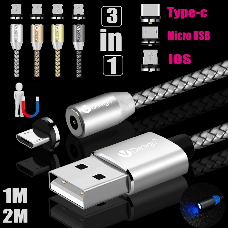 1M 2M 3IN1 360 Round Magnetic Plug Micro USB/Type C/IOS
