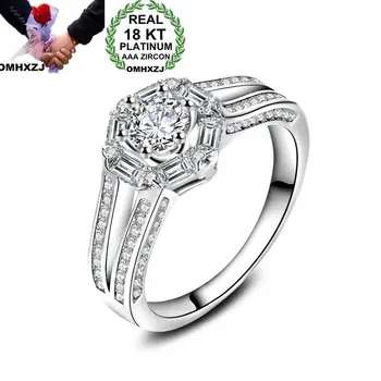 

OMHXZJ Wholesale Personality Fashion OL Woman Girl Party Wedding Gift White Luxury AAA Zircon 18KT White Gold Ring RN70