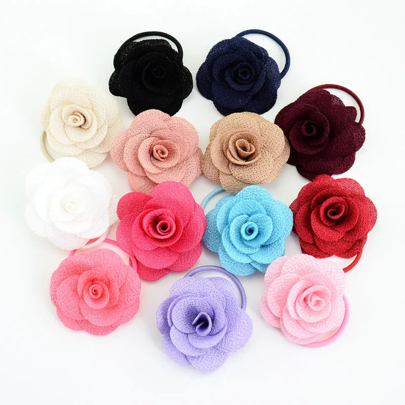 

13pcs/lot 1.8 Inch Boutique Flower Girl Bow Elastic Hair Tie Rope Hair Band bows Hair Accessories 698