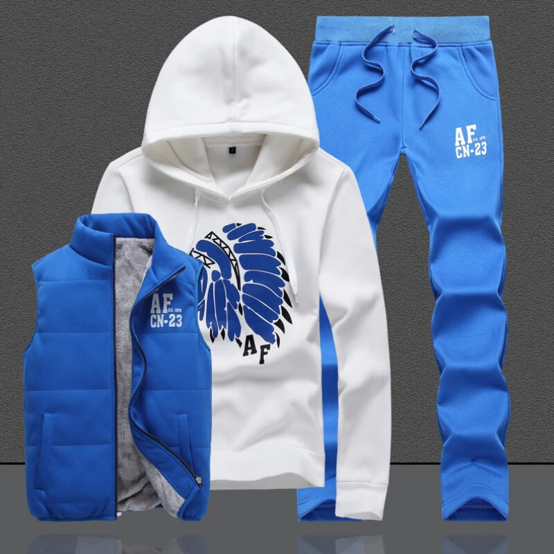 Thick Inner Wool Men Tracksuit Set Fleece Jacket Vest Pants 3 Pieces Sets 2018 Winter Pullover Hoodies Men set Jogger for Male