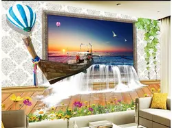 3D обои на заказ любой размер Настенные обои закат Лодка цветы художественная роспись для гостиной Большая Живопись Домашний Декор