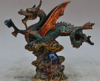 

xd 002483 8"chinese bronze Cloisonne fengshui animal fly dragon play bead statue Sculpture