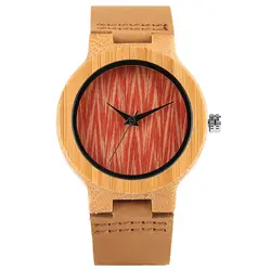 Леди минималистский бамбук Часы женские Деревянные Часы Творческая наручные часы Мода кварцевые часы с кожаным ремешком Relogio де Мадейра
