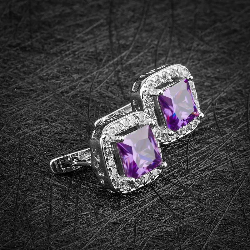QCOOLJLY серебряный цвет кубической формы pendientes brincos яркий фиолетовый вечерние серьги-кольца ювелирные изделия для женщин CZ хороший Циркон CA051