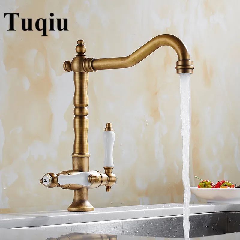 

Antique/chrome kitchen faucet Dual Ceramic Handle swivel kitchen sink mixer luxury wash basin faucet