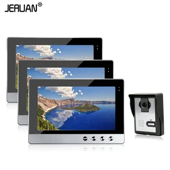 

JERUAN New Wired 10 inch Color Video Door Phone Intercom System 3 Screens + 700TVL IR Night Outdoor Camera In Stock