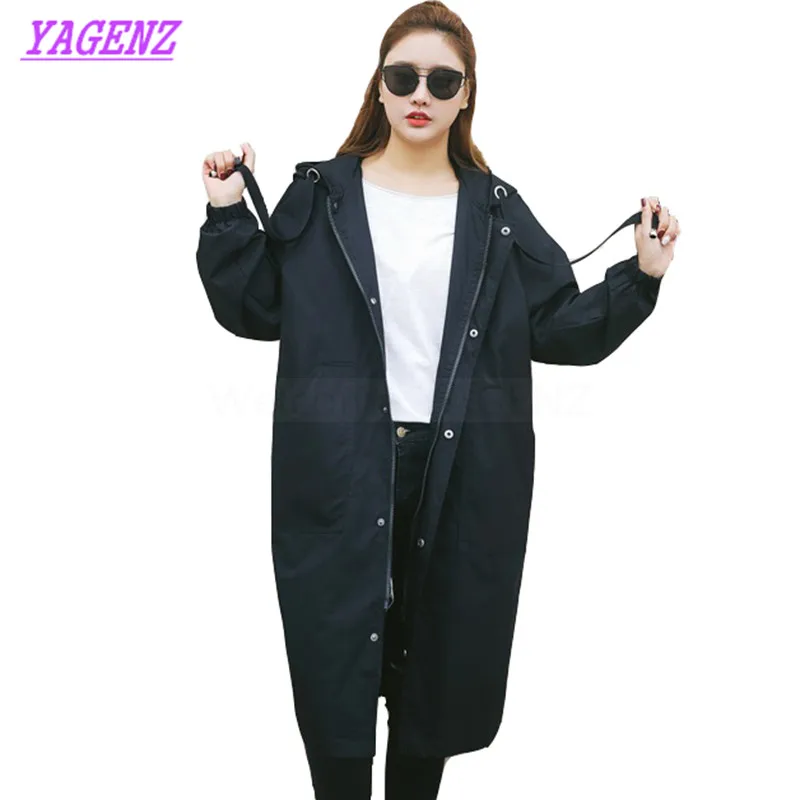

Plus size 3XL Autumn Winter Windbreaker coat Women Fashion Loose Long Trench coat Young Women Straight Hooded Gray Overcoat B290