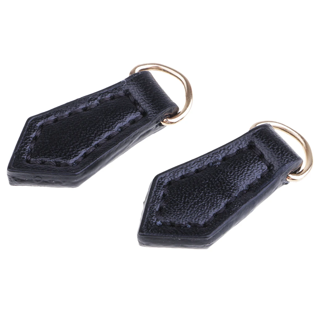 2Pcs Vintage Leather Zipper Tags Fixer Pull Replacement for Clothes Jacket Repair