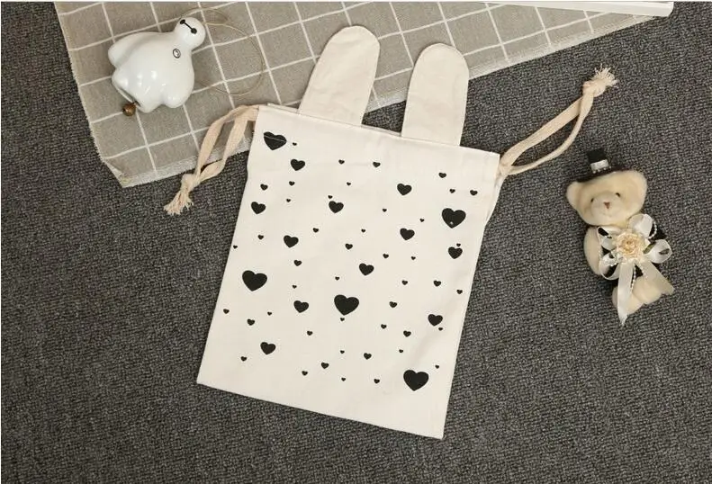 Холщовые мешки для хранения Кролик уши рюкзак на шнурке детская комната органайзер для игрушек и детской одежды подвесной мешок для белья SN-32
