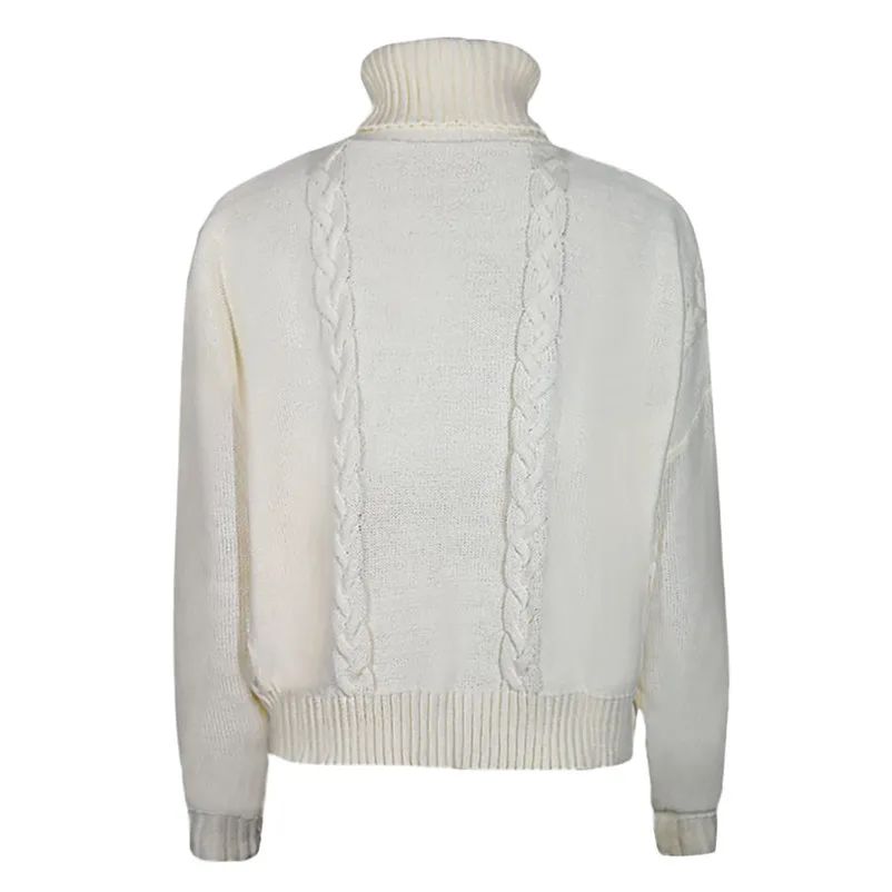 Loose knit pullover sweater women winter 2018 Women Solid O-Neck Knitted Warm long Sleeve Turtleneck Sweater Blouse N06#N (1)